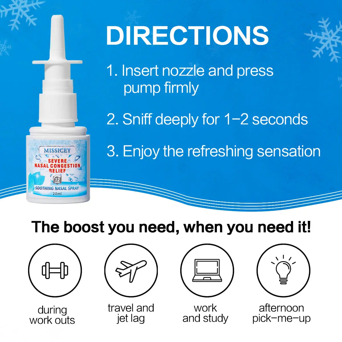 MISSICEY Nasal Spray Decongestant | Cooling Menthol Flavor | Powerful Essential Oil | Breathe In Life Carrier & Essential Oils,for nic | sleep