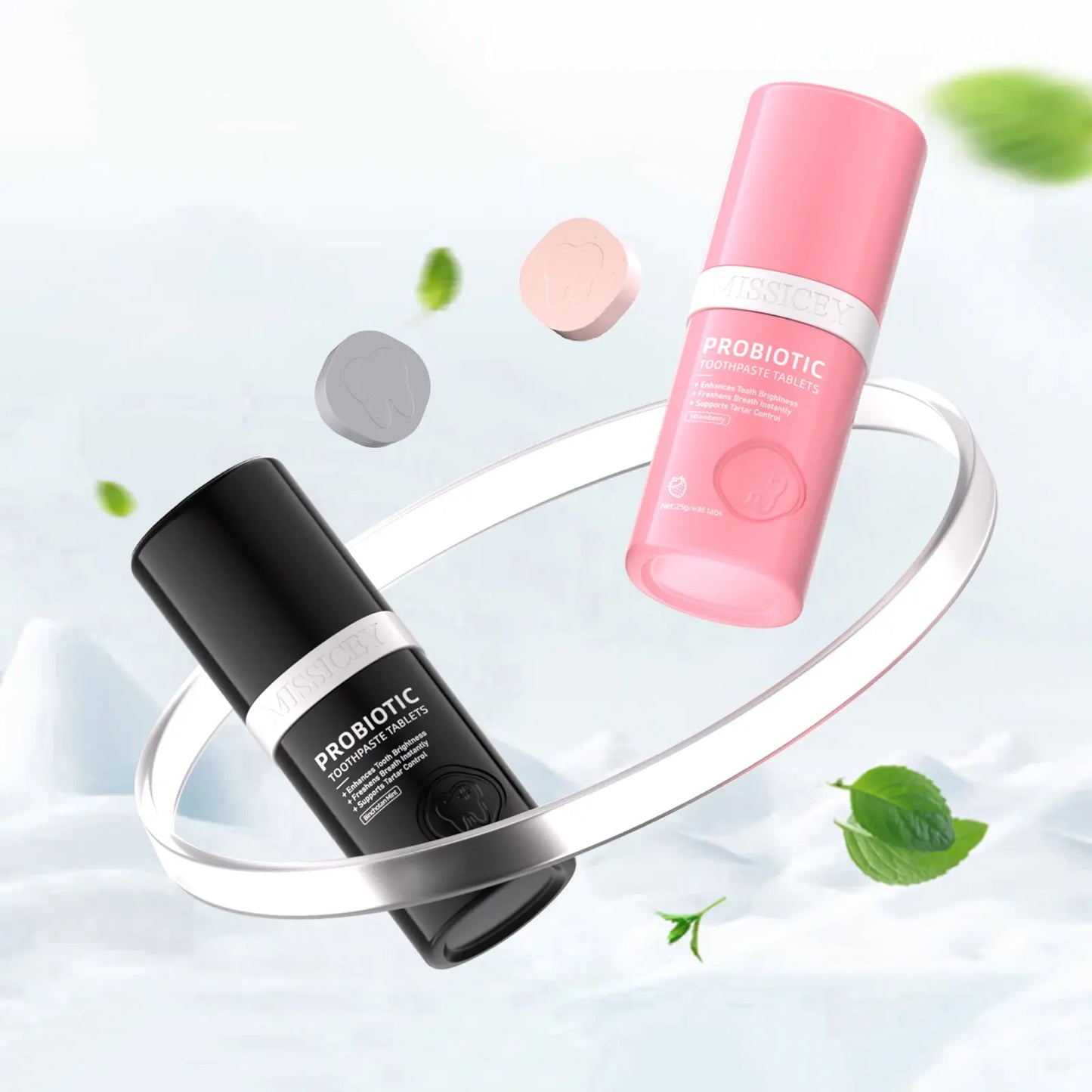 MISSICEY Toothpaste Tablets – Fluoride-Free,   Whitening – Natural, Eco-Friendly Travel Tabs