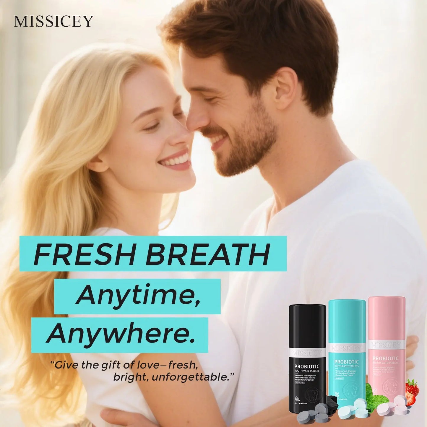 MISSICEY Toothpaste Tablets – Fluoride-Free,   Whitening – Natural, Eco-Friendly Travel Tabs