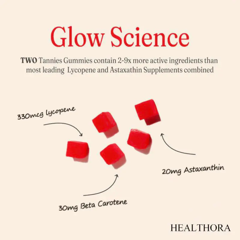 HEALTHORA 60 Natural Tanning Gummies, Astaxanthin 20 mg Lycopene 30 mg Plus Beta-Carotene 330 mcg, Best Astaxanthin Supplement, Promotes Healthy and Radiant Skin, Non-GMO, Sour Watermelon Flavor