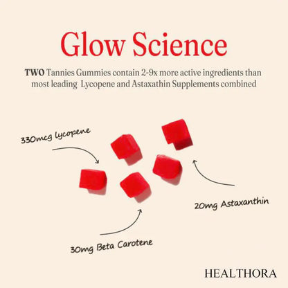 HEALTHORA 60 Natural Tanning Gummies, Astaxanthin 20 mg Lycopene 30 mg Plus Beta-Carotene 330 mcg, Best Astaxanthin Supplement, Promotes Healthy and Radiant Skin, Non-GMO, Sour Watermelon Flavor